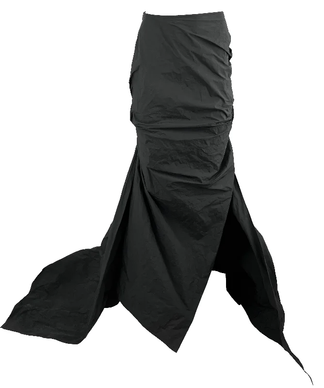 Maticevski Tenacity Draped Maxi Skirt in Black wool skirt sturdy