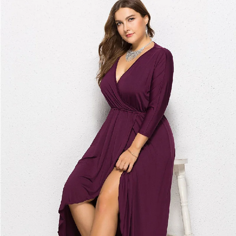 N V-neck Batwing Sleeve Large Hem Sheath Solid Color Dress Turtleneck Neckline Stylish N V-neck Batwing Sleeve Large Hem Sheath Solid Color Dress Turtleneck Neckline Stylish