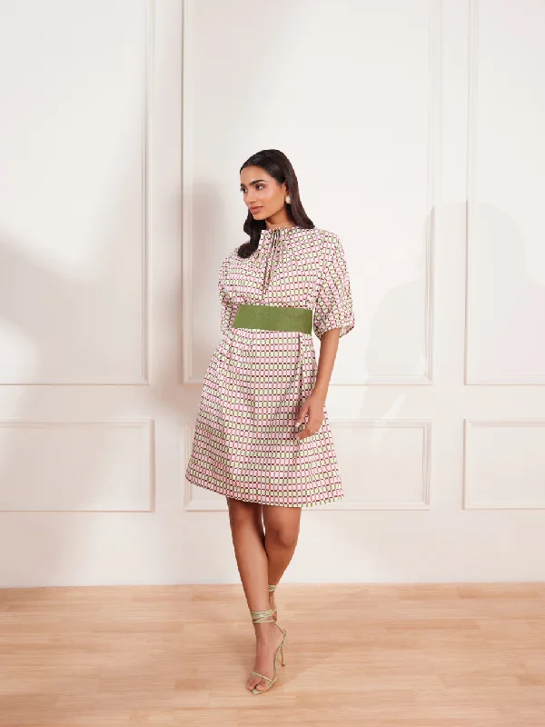 Checks Please Printed high neck pleated dress Tunics Brand named