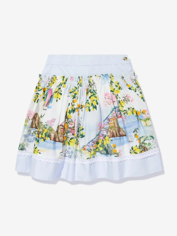 Patachou Girls Beach Club Print Skirt in Multicolour satin skirt smooth