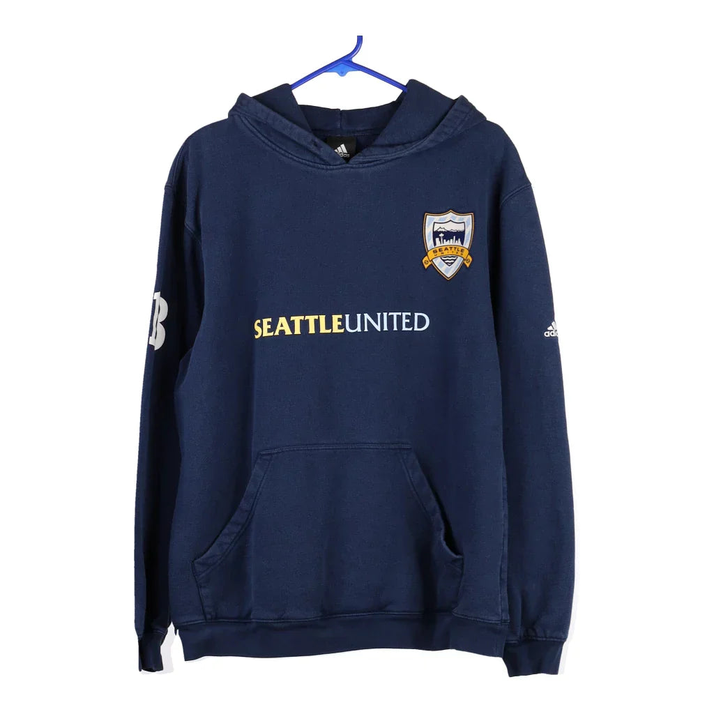 Seattle United Adidas Hoodie - Large Navy Cotton Blend Hoodie with Tied Waist Feminine Flattering Seattle United Adidas Hoodie - Large Navy Cotton Blend Hoodie with Tied Waist Feminine Flattering
