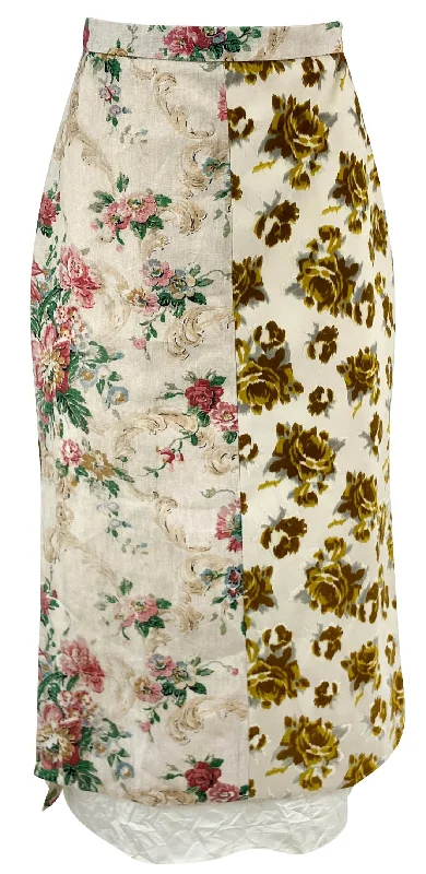 Erdem Pleated Back Detail Midi Skirt in Ecru Multi corduroy skirt comfortable