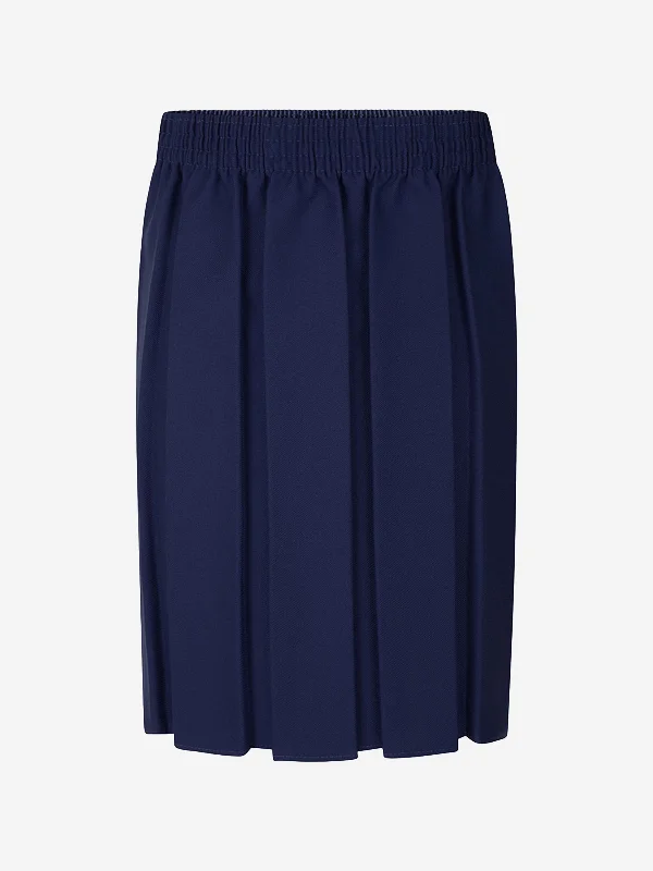 Zeco Girls School Box Pleat Skirt in Navy silk skirt lustrous