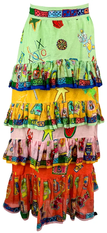 Alémais Players Tiered Skirt in Mint Multi leather skirt modern