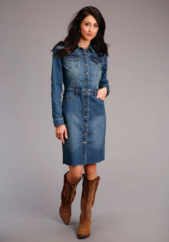 Stetson Womens Button Placket Denim Cotton Blend L/S Dress Tunics Corduroy durable
