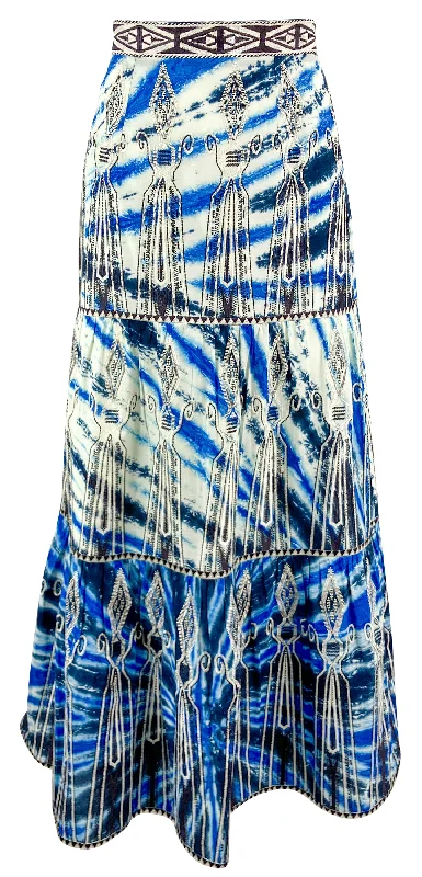 Emporio Sirenuse Elda Tie Dye Embroidered Skirt in Blue chiffon skirt airy
