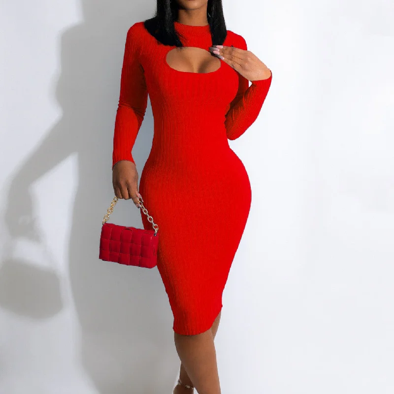Fashion Thickened Knitted Slim Cut Out Dress Tunics Ceremony elegant