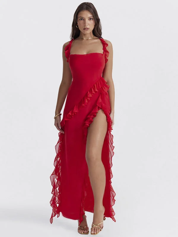 New Spice Girl Slim Height Slit Ribbon Sexy Sling Dress Casual Short Summer