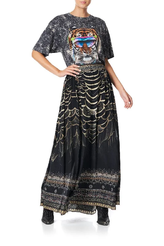 ELASTIC WAIST SKIRT WITH SPLITS UNDER A FULL MOON denim skirt classic