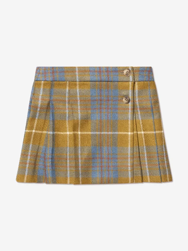 Bonpoint Girls Talissa Wool Tartan Skirt in Blue denim skirt durable
