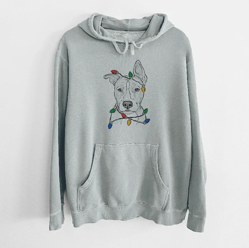 Christmas Lights Kisses the Pitbull - Unisex Pigment Dyed Hoodie Hoodie with Button Placket Classic Preppy Christmas Lights Kisses the Pitbull - Unisex Pigment Dyed Hoodie Hoodie with Button Placket Classic Preppy