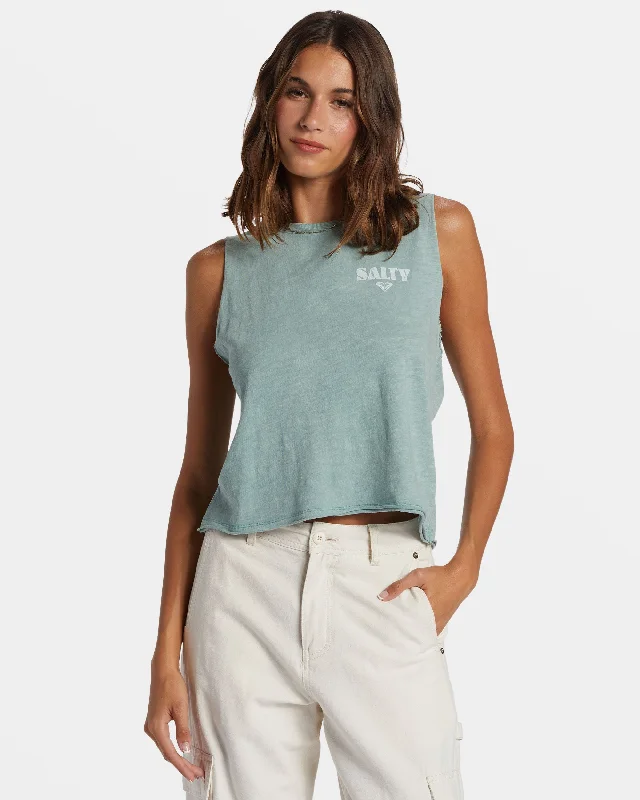 Salty Stack HLMT 2.0 Cropped Tank Top - Mineral Blue floral tank top