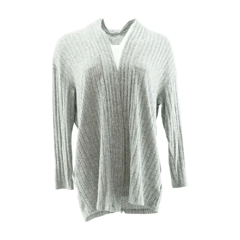 Gray Solid Cardigan Sweater Solid Color Striped Floral Print