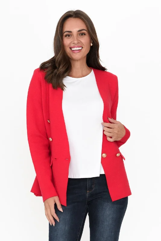 Beverly Red Knit Blazer Cardigan Rayon Fabric Velvet Fabric Corduroy Fabric