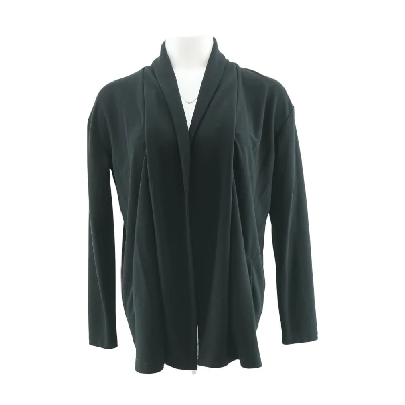 Black Solid Cardigan Sweater Stretchy Elastic Breathable