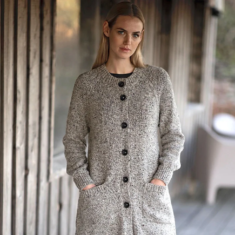 Porridge Long Button Cardigan Satin Blend Silk Blend Wool Blend