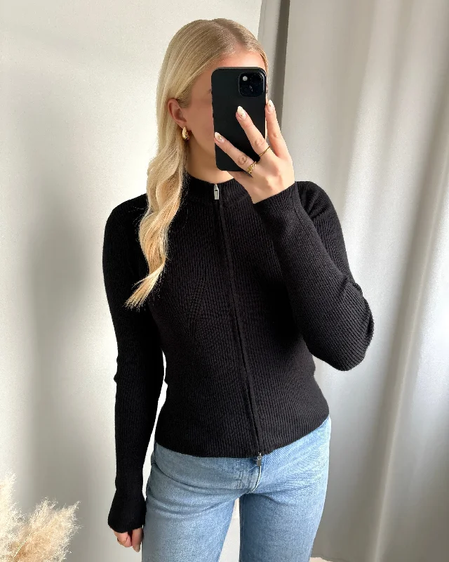 Pieces cardigan crista ls zip knit black Thin Thick Dense