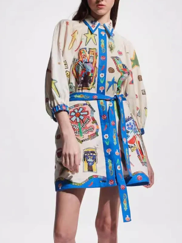 Temperament Peplum Stylish Printed Cardigan Dress Soft Cozy Warm