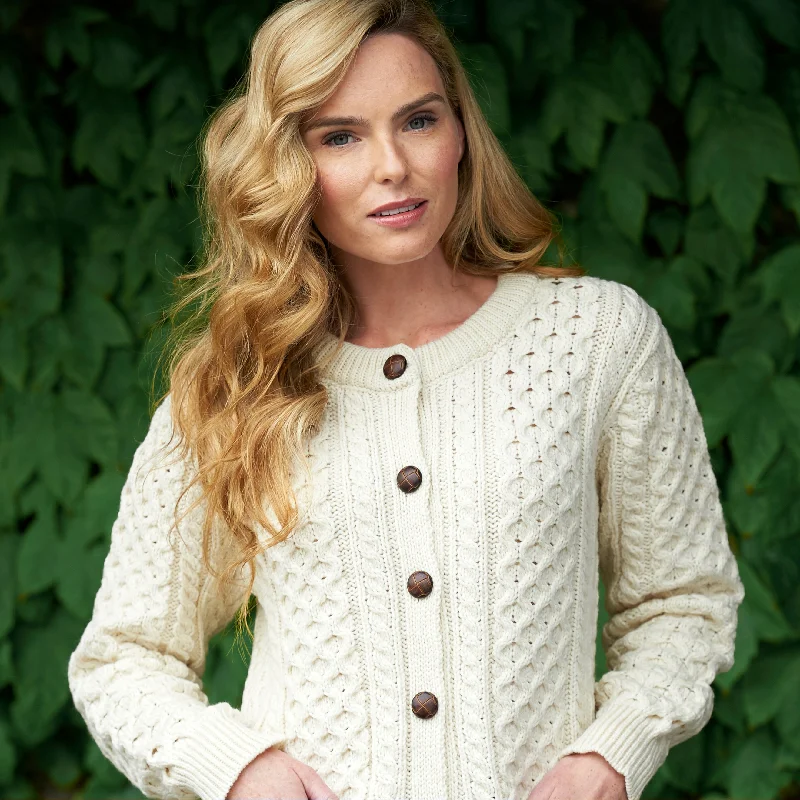 Natural Aran Lumber Cardigan Houndstooth Herringbone Solid