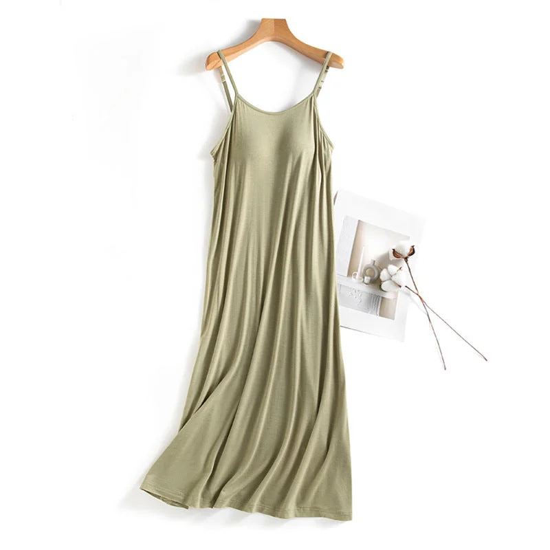 Casual Summer Built in Bra Tank Top Sleep Dresses flexible tank top