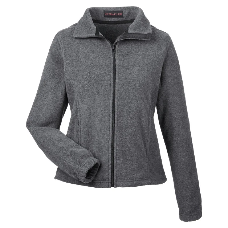 UltraClub Women's Charcoal Iceberg Fleece Full-Zip Jacket Notch Collar Peter Pan Collar Cowl Neck UltraClub Women's Charcoal Iceberg Fleece Full-Zip Jacket Notch Collar Peter Pan Collar Cowl Neck