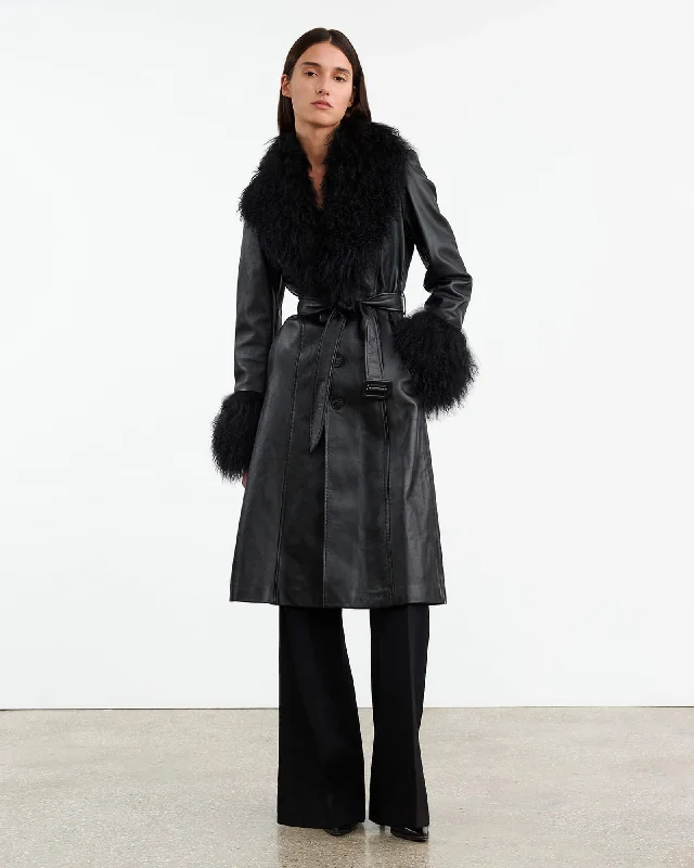 SOLENE LEATHER COAT Pockets Sleeves Lining