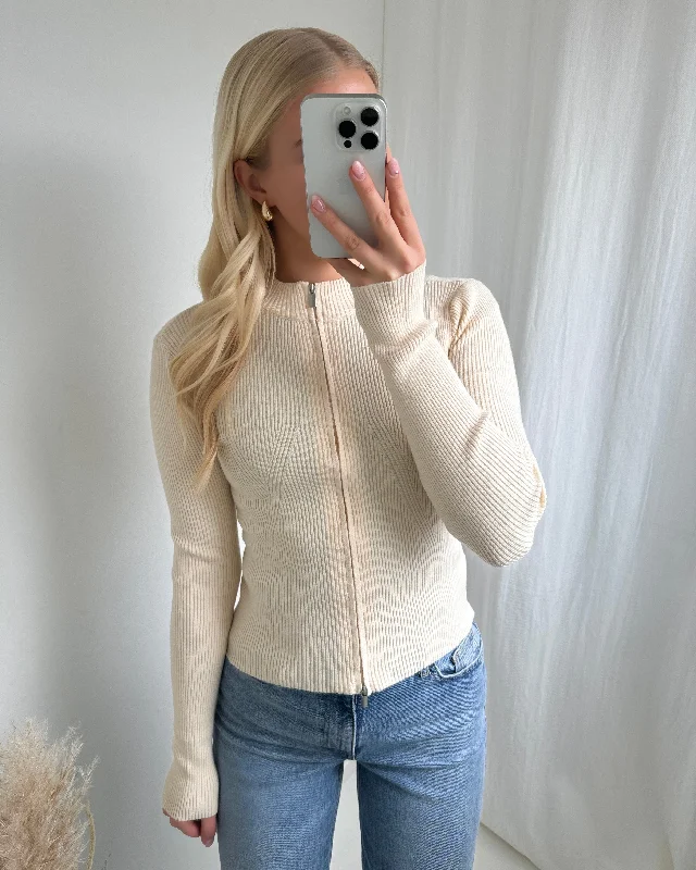 Pieces cardigan crista ls zip knit birch Layered Multi-layer Single Layer