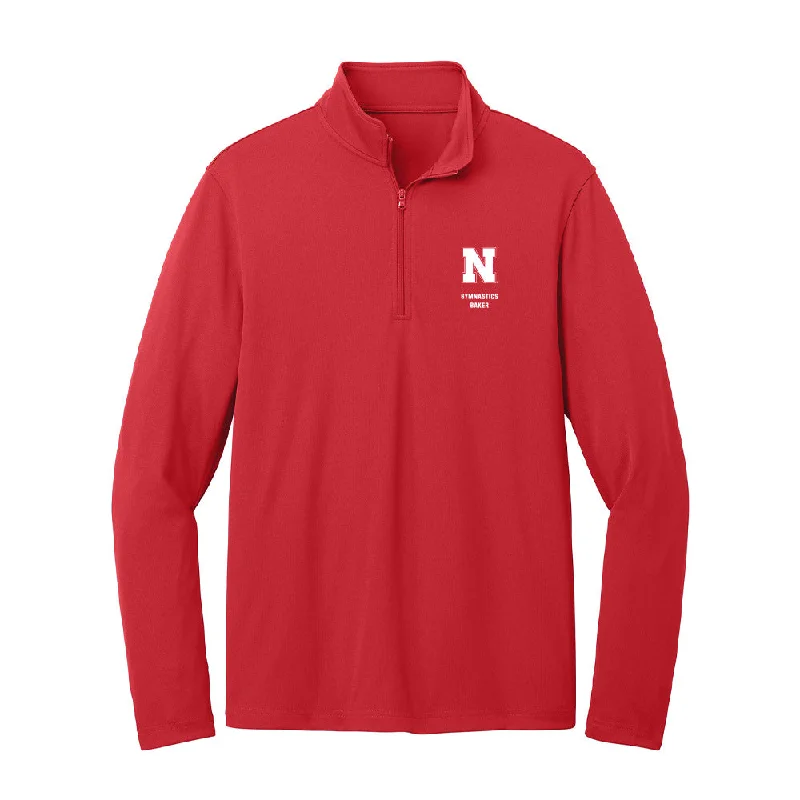 Nebraska - NCAA Women's Gymnastics : Reese Baker - Lightweight Quarter Zip Jacket One-Shoulder Jacket Off-the-Shoulder Jacket Asymmetrical Jacket Nebraska - NCAA Women's Gymnastics : Reese Baker - Lightweight Quarter Zip Jacket One-Shoulder Jacket Off-the-Shoulder Jacket Asymmetrical Jacket