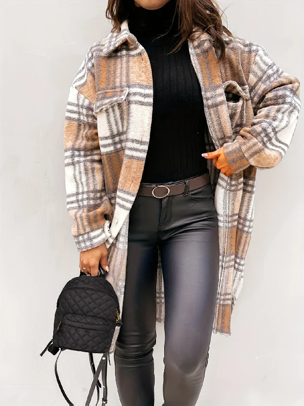 Button-Down Plaid Coat Plus Size Suede Jacket Faux Fur Jacket Puffer Jacket