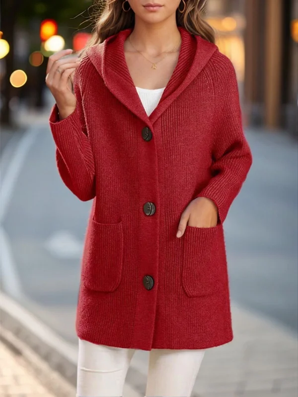 1940s Solid Pockets Knitted Hooded Coat Quilted Jacket Anorak Windbreaker
