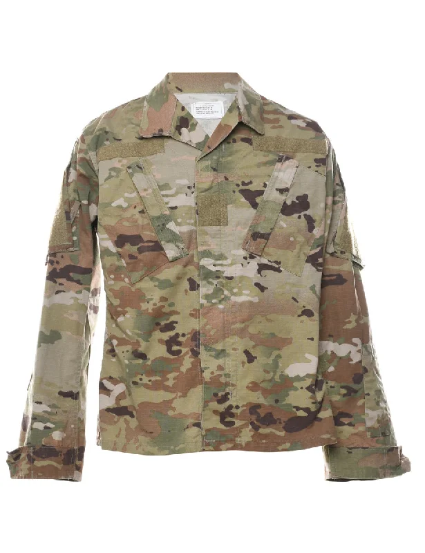 Woodland Camouflage Print U.S Army Wind Resistant Military Coat - XS Crew Neck V-Neck Boat Neck Woodland Camouflage Print U.S Army Wind Resistant Military Coat - XS Crew Neck V-Neck Boat Neck