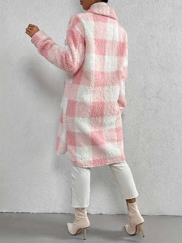 Button-Up Sherpa Plaid Coat Houndstooth Coat Plaid Coat Tartan Coat