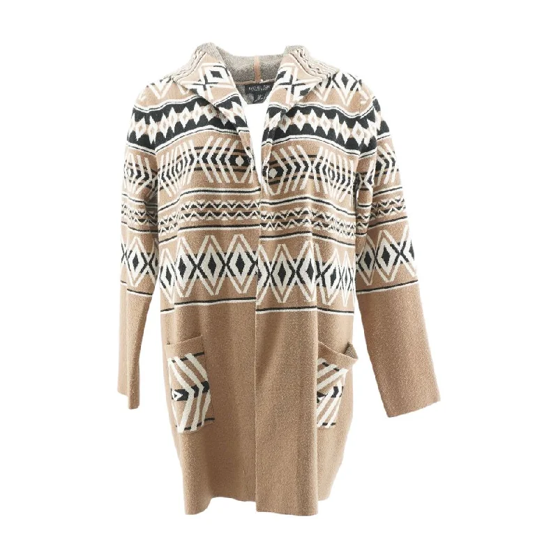 Brown Geometric Cardigan Sweater Asymmetrical,ymmetric Pencil Cardigan