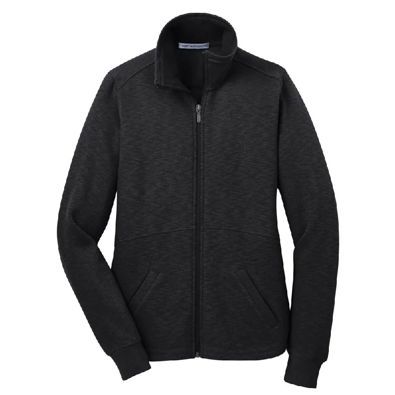 Port Authority Women's Black Full Zip Slub Fleece Jacket Trench Coat Raincoat Waterproof Jacket Port Authority Women's Black Full Zip Slub Fleece Jacket Trench Coat Raincoat Waterproof Jacket