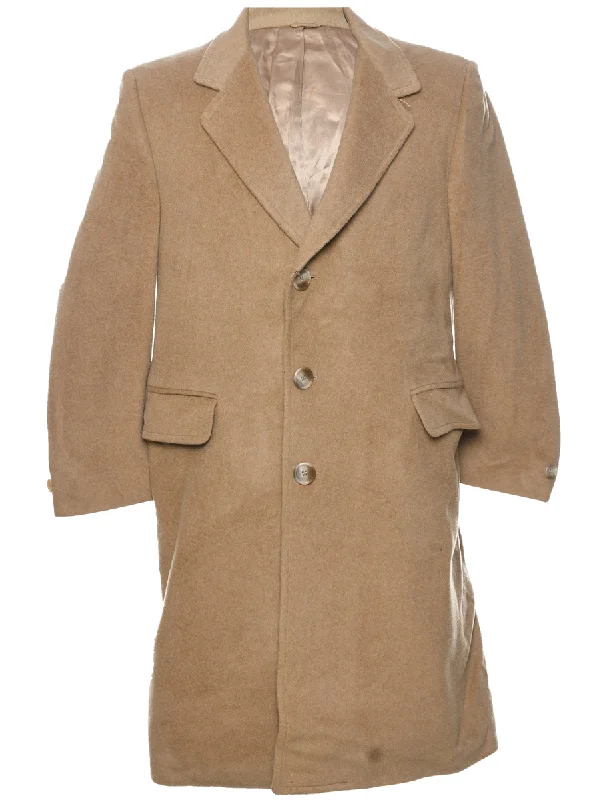 Light Brown Wool Coat - M Solid Print Jacquard