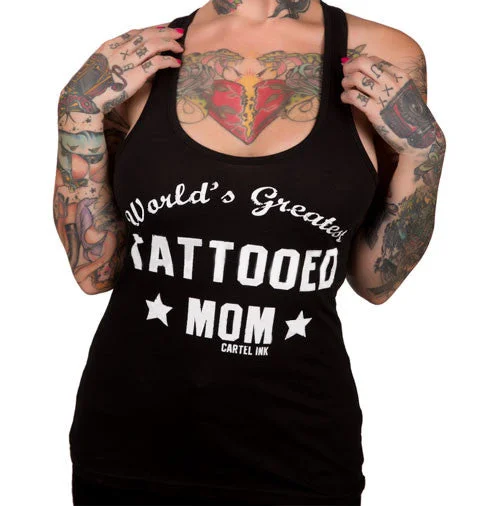 World's Greatest Tattooed Mom Racer Back Tank Top rhinestone tank top
