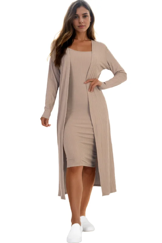 Ribbed Knit Cardigan and Camisole Midi Bodycon Dress Jersey Fabric Tulle Fabric Batik Fabric