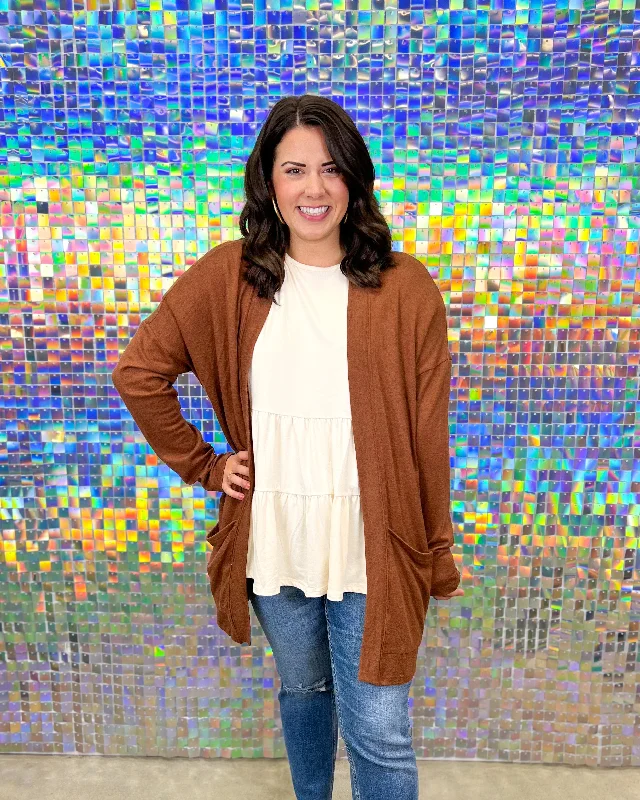 FINAL SALE Sincerely Cardigan - Brown Herringbone Houndstooth Plaid