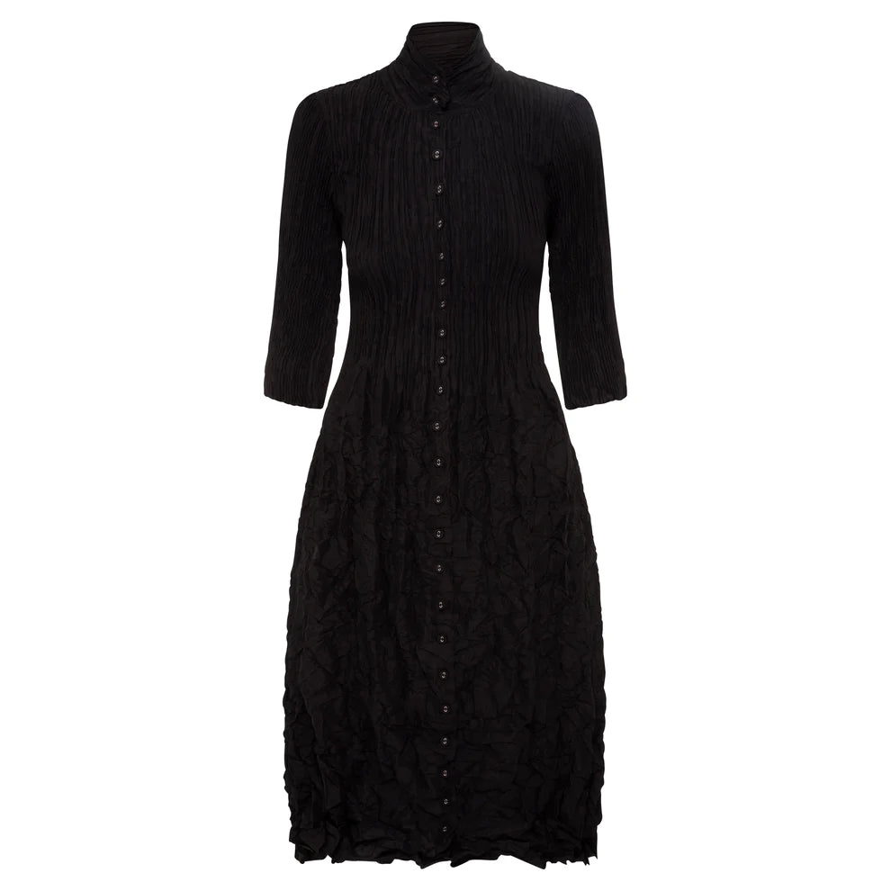 Alquema Nehru Black On Black Button Coat Dress Wool Cashmere Tweed