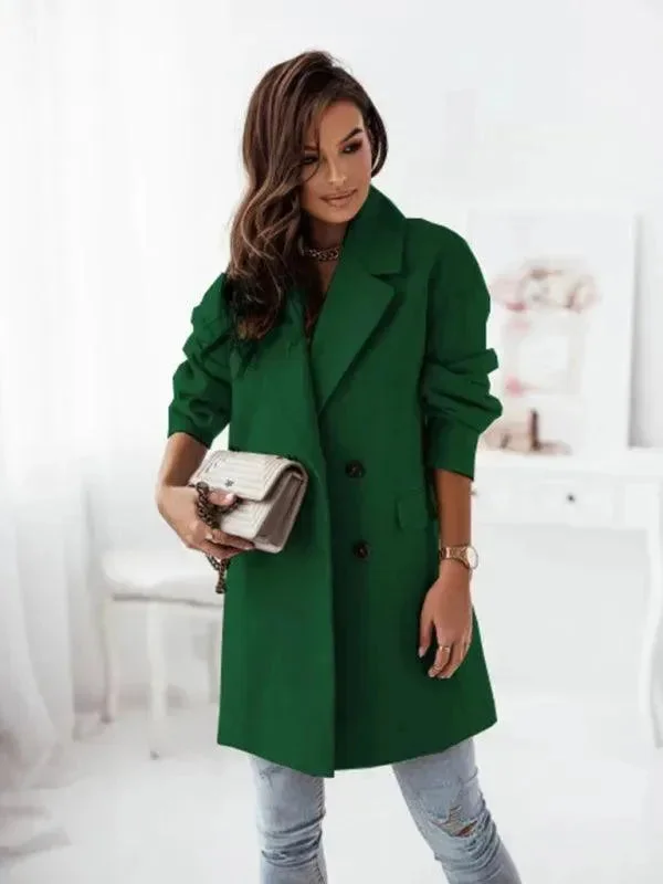 Double-Breasted Women's Trench Coat Knit Woven Fleece