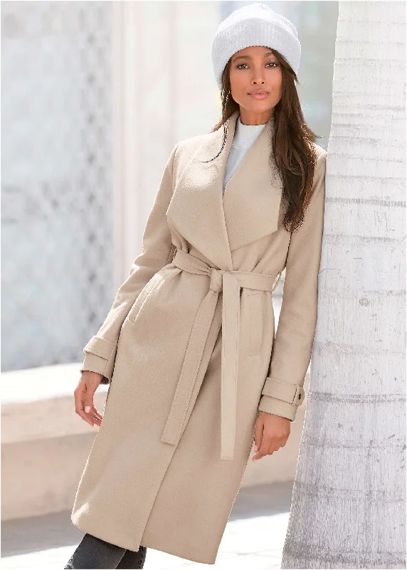 Wrap Coat With Belt - Stone Toggle Coat Shawl Collar Coat Notch Collar Coat