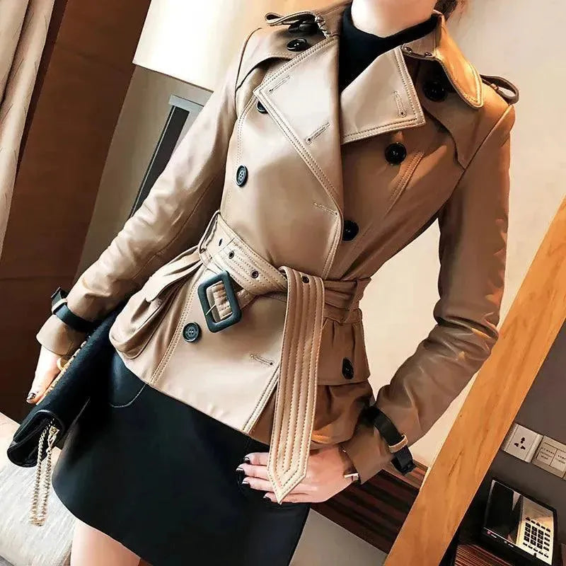 Stylish Chic Leather Women Coat Zip Front Button Front Snap Front