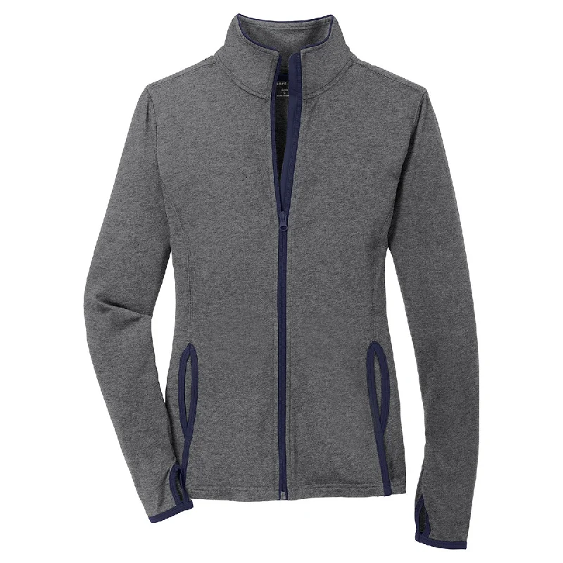 Sport-Tek Women's Charcoal Grey Heather/True Navy Sport-Wick Stretch Contrast Full-Zip Jacket Cotton Fabric Linen Fabric Terry Fabric Sport-Tek Women's Charcoal Grey Heather/True Navy Sport-Wick Stretch Contrast Full-Zip Jacket Cotton Fabric Linen Fabric Terry Fabric