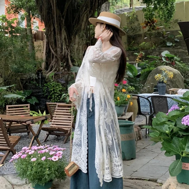 Embroidery Long Cardigan Slim Fit Regular Fit Oversized