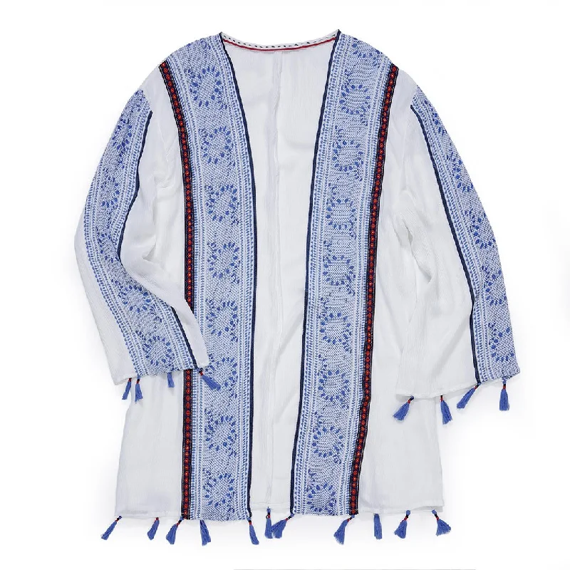 Wrangler Blue & White Tassel Cardigan Plaid Cardigan Polka Dot Checkered