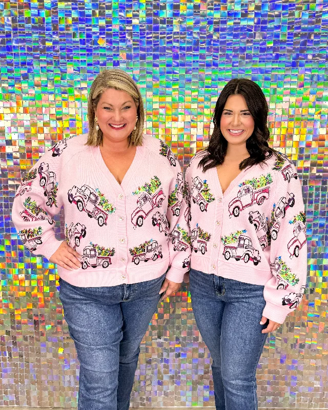 FINAL SALE Queen of Sparkles Christmas Tree Trucks Cardigan - Light Pink Houndstooth Herringbone Solid FINAL SALE Queen of Sparkles Christmas Tree Trucks Cardigan - Light Pink Houndstooth Herringbone Solid