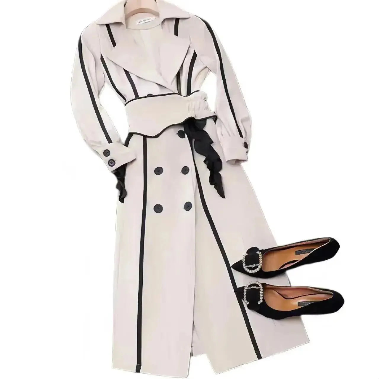 Double-Breasted Women's Trench Coat Denim Leather Suede