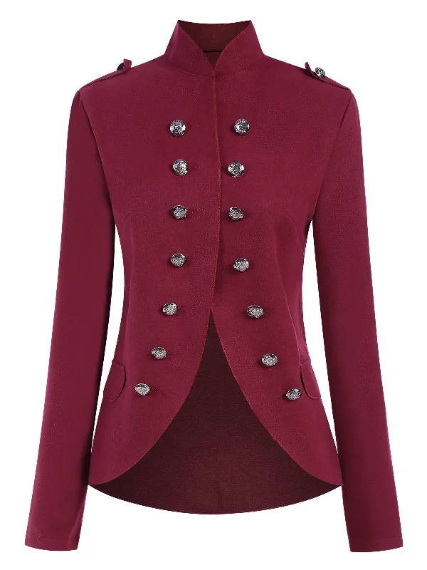 1950s Solid Stand Collar Double Breasted Coat Blouse Shirt Tunic