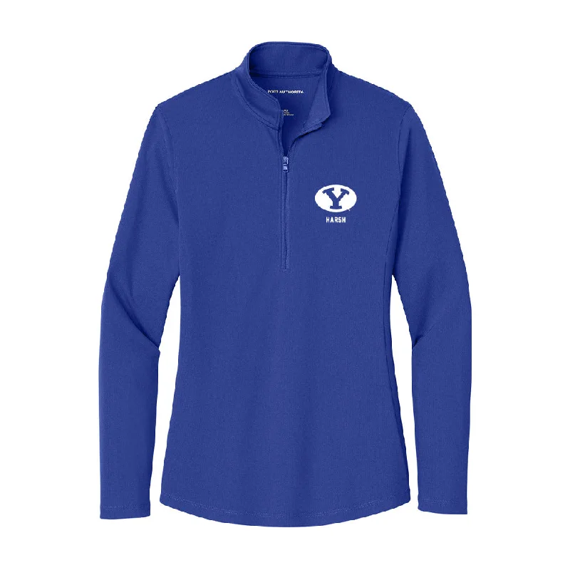 BYU - NCAA Women's Gymnastics : Jadyn Harsh - Women's Lightweight Quarter Zip Jacket Denim Fabric Leather Fabric Suede Fabric BYU - NCAA Women's Gymnastics : Jadyn Harsh - Women's Lightweight Quarter Zip Jacket Denim Fabric Leather Fabric Suede Fabric