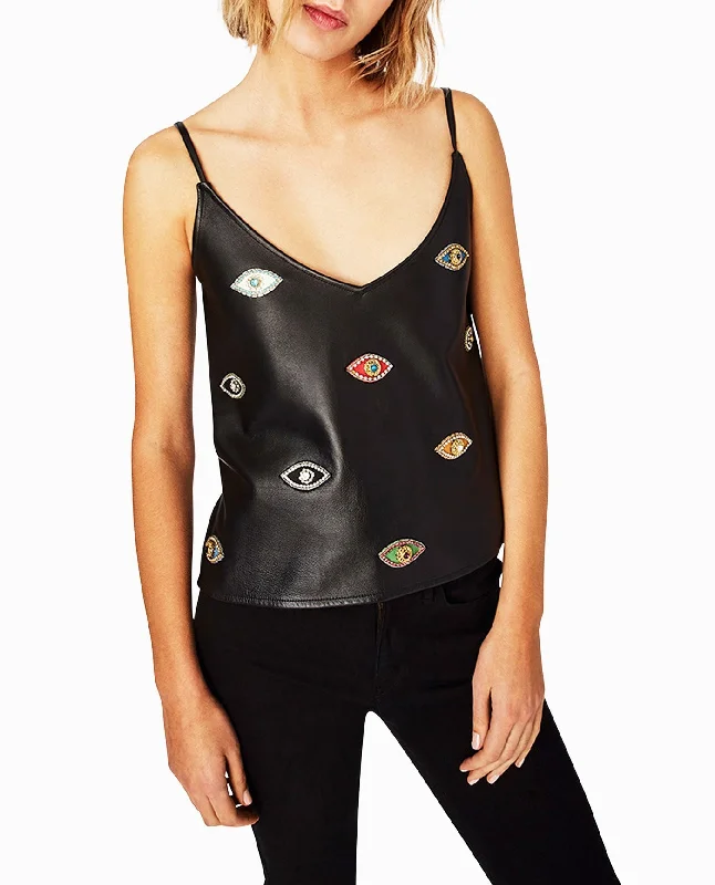 Nicole Miller Evil Eye Embellishment V Neck Tank Top floral tank top